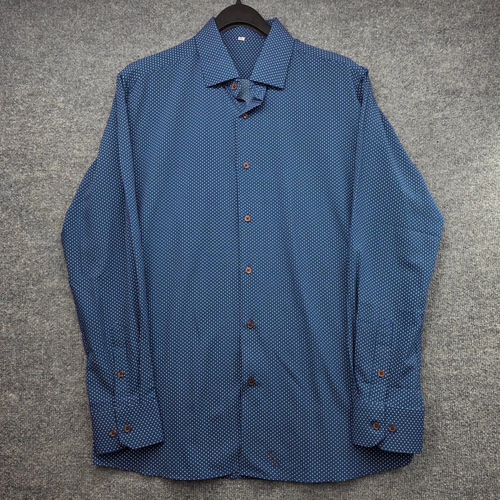 State & Liberty Mens XL Blue Polka Dot Athletic Fit Performance Dress Shirt